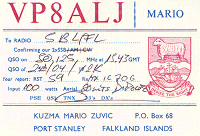 I succeeded; Nick's QSL card from Mario, VP8ALJ!