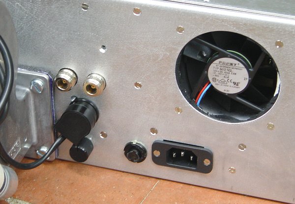 Close-up back view of the finished amplifier 